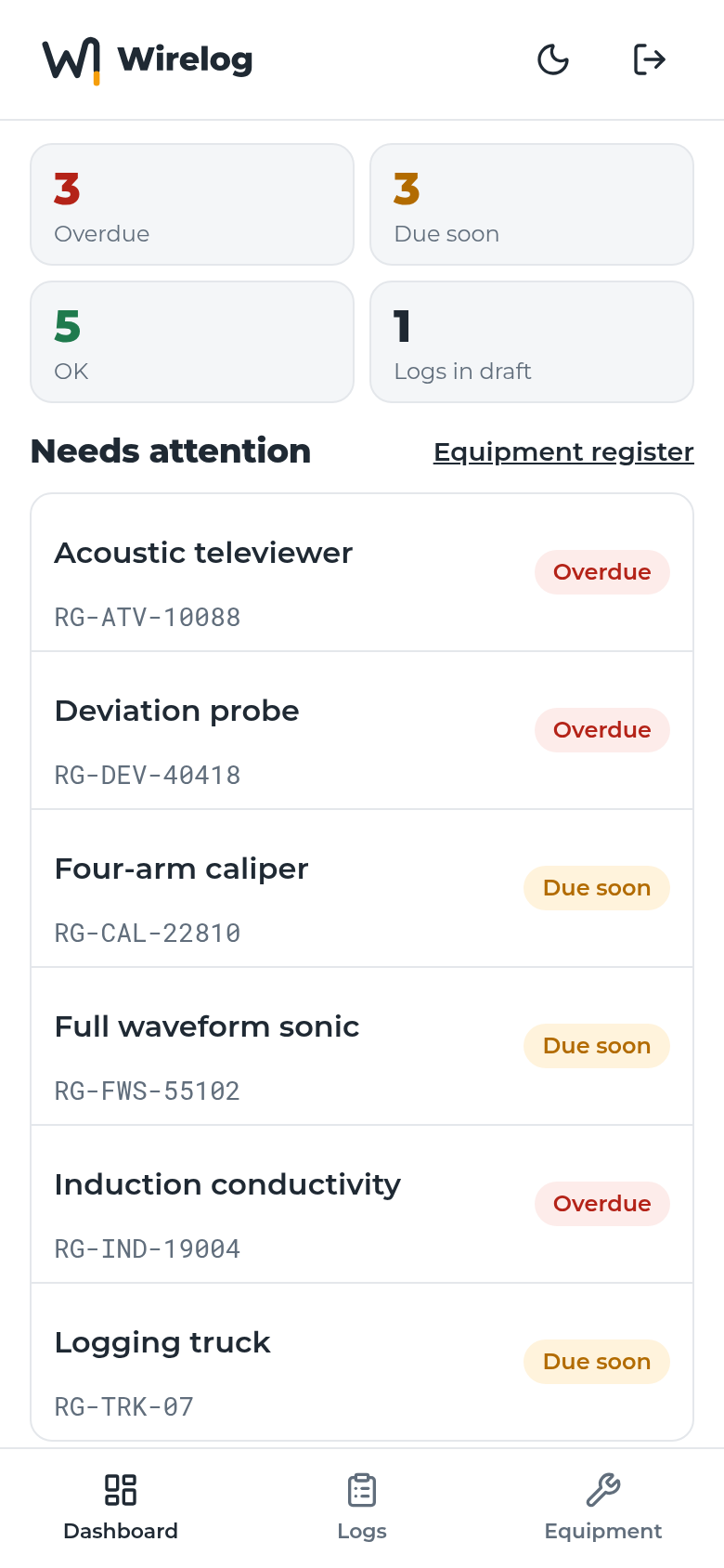 Calibration and maintenance list on a phone