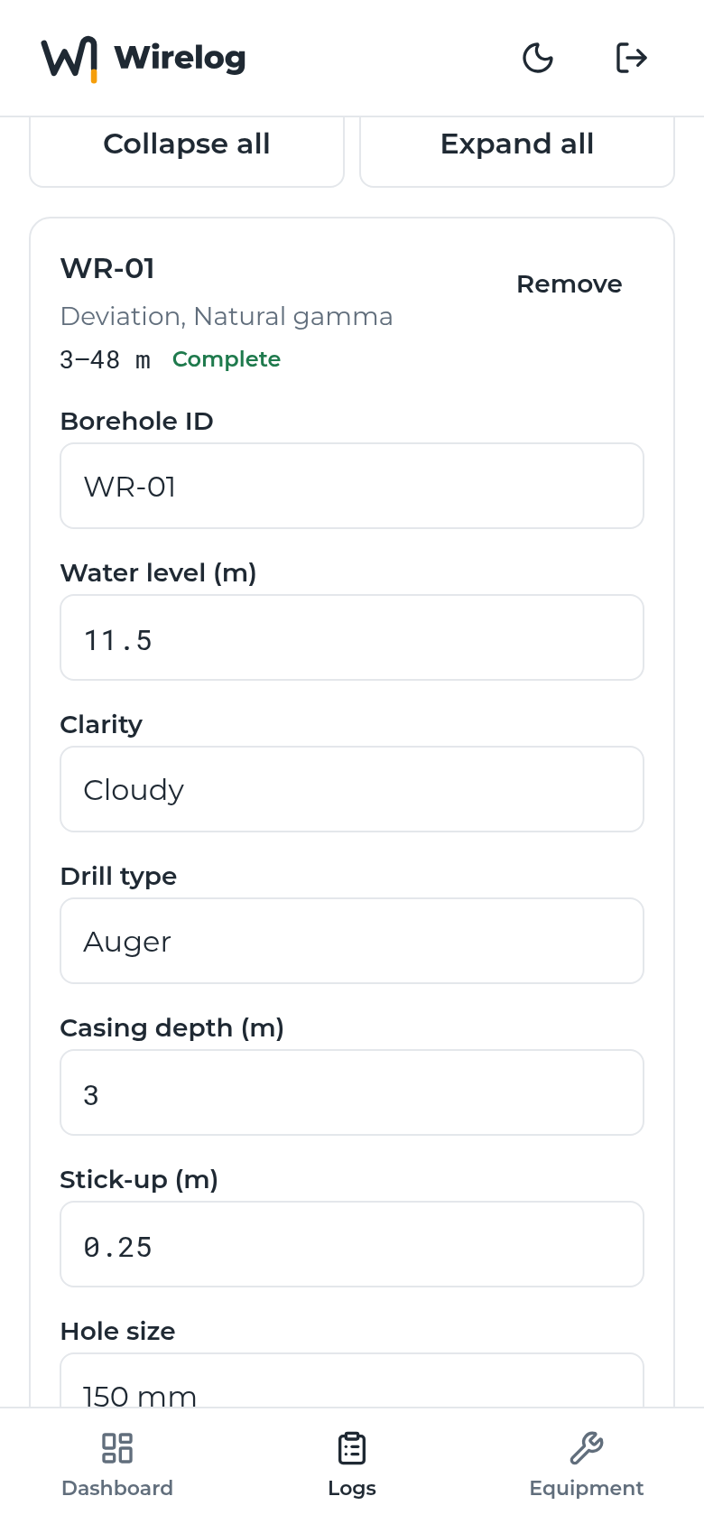 Wireline field form on a phone